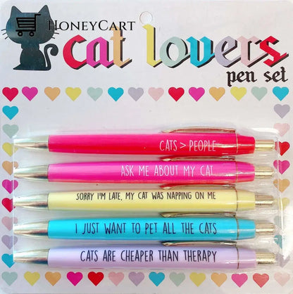 Pet Lovers Pens (Set Of 5 Black Ink Pens.) 1 Set(5Pcs)*Cat Lovers
