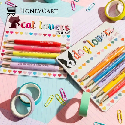Pet Lovers Pens (Set Of 5 Black Ink Pens.) 1 Set(5Pcs)*Cat Lovers+1 Set(5Pcs)*Dog Lovers