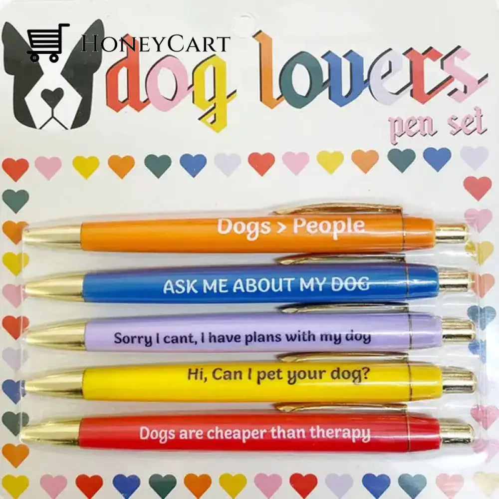 Pet Lovers Pens (Set Of 5 Black Ink Pens.) 1 Set(5Pcs)*Dog Lovers