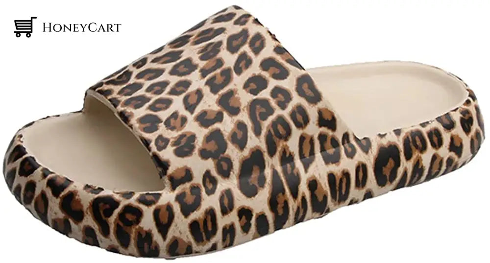Pillow Sandals Slides For Women Leopard Print Non-Slip Cloud 6.5-7 / Brown Fp-Shoes