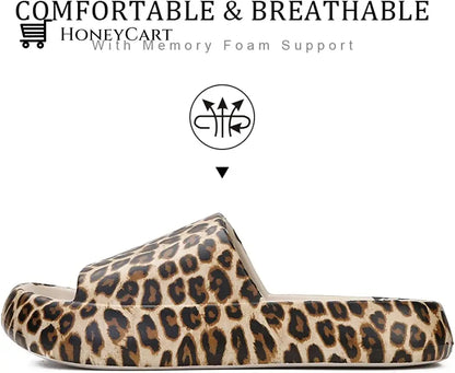 Pillow Sandals Slides For Women Leopard Print Non-Slip Cloud Fp-Shoes