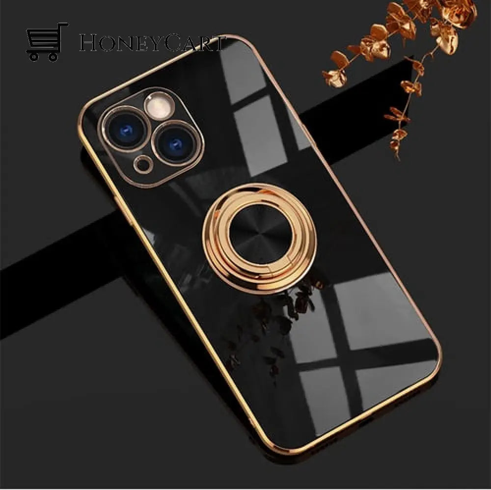 Plated Iphone Case With Metal Ring Black / For 13 Pro Max