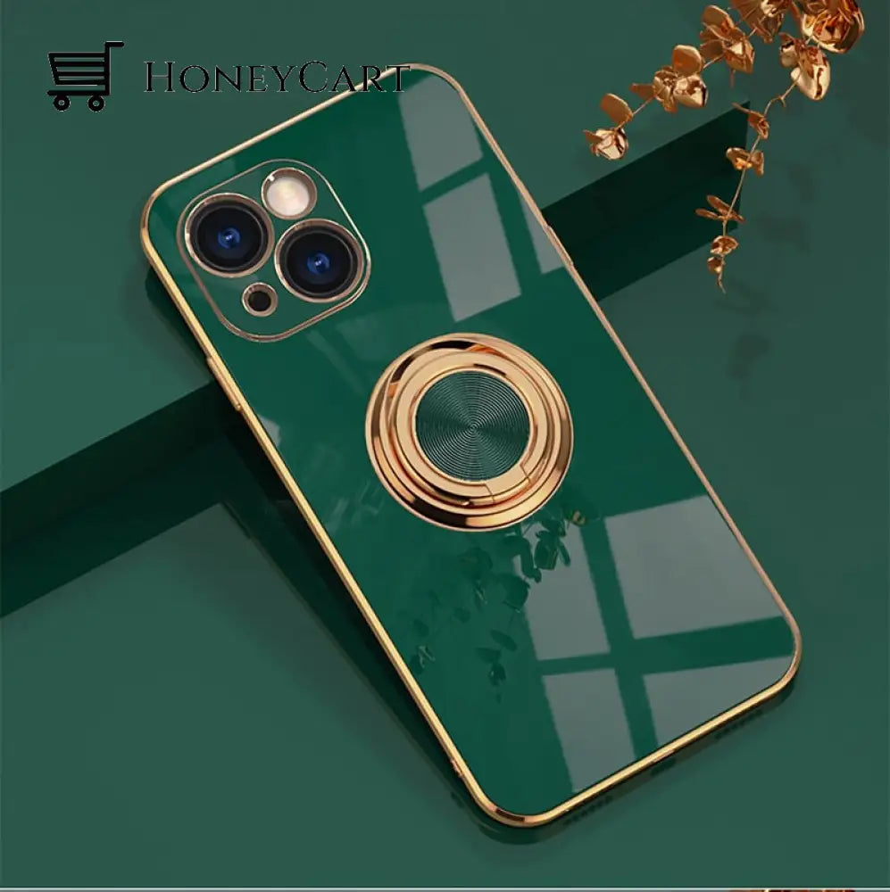 Plated Iphone Case With Metal Ring Dark Green / For 13 Pro Max