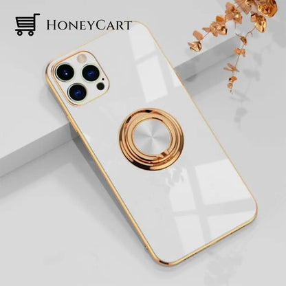 Plated Iphone Case With Metal Ring White / For 13 Pro Max
