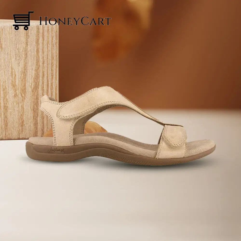 Platform Wedge Velcro Strap Sandals Beige / 35