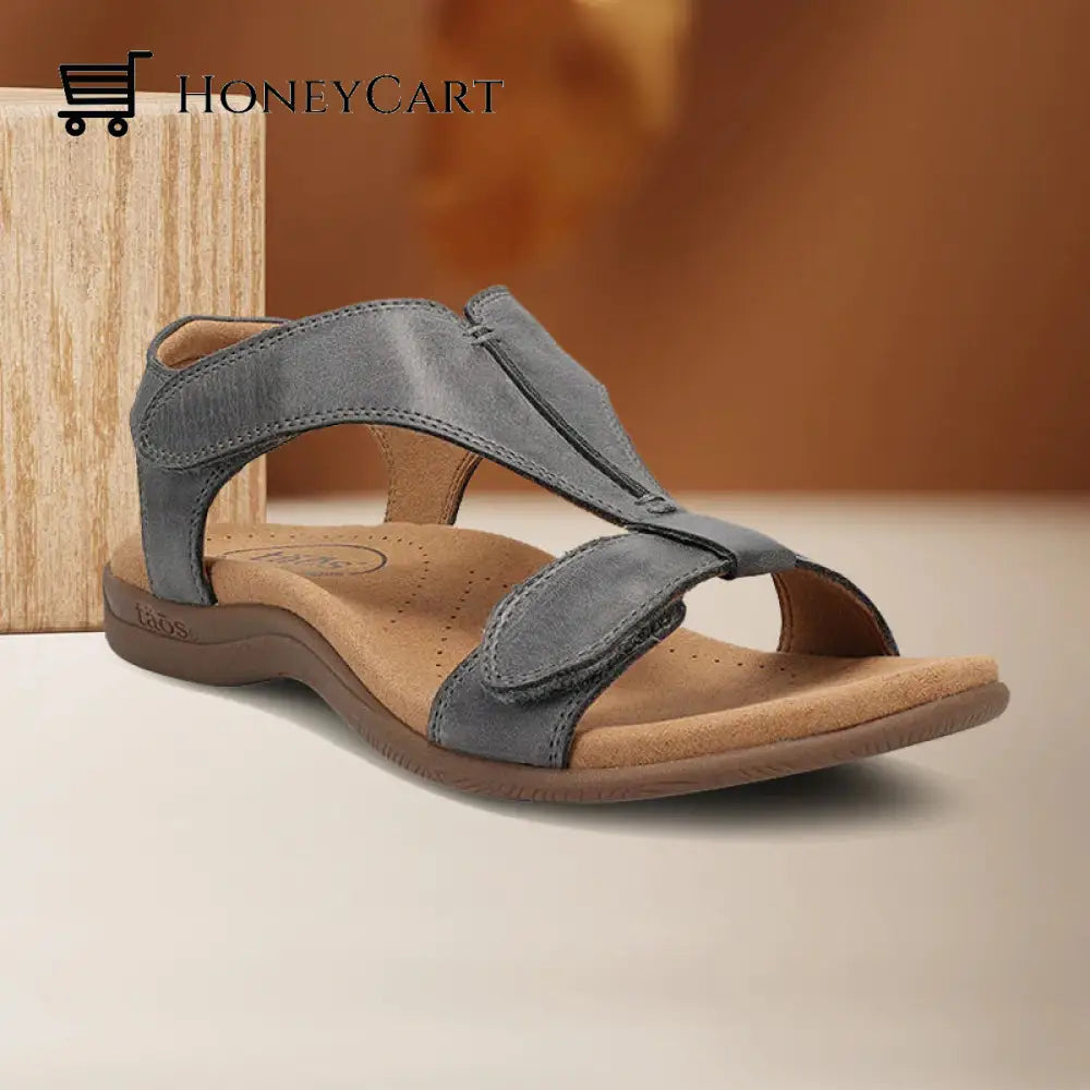 Platform Wedge Velcro Strap Sandals Gray / 35