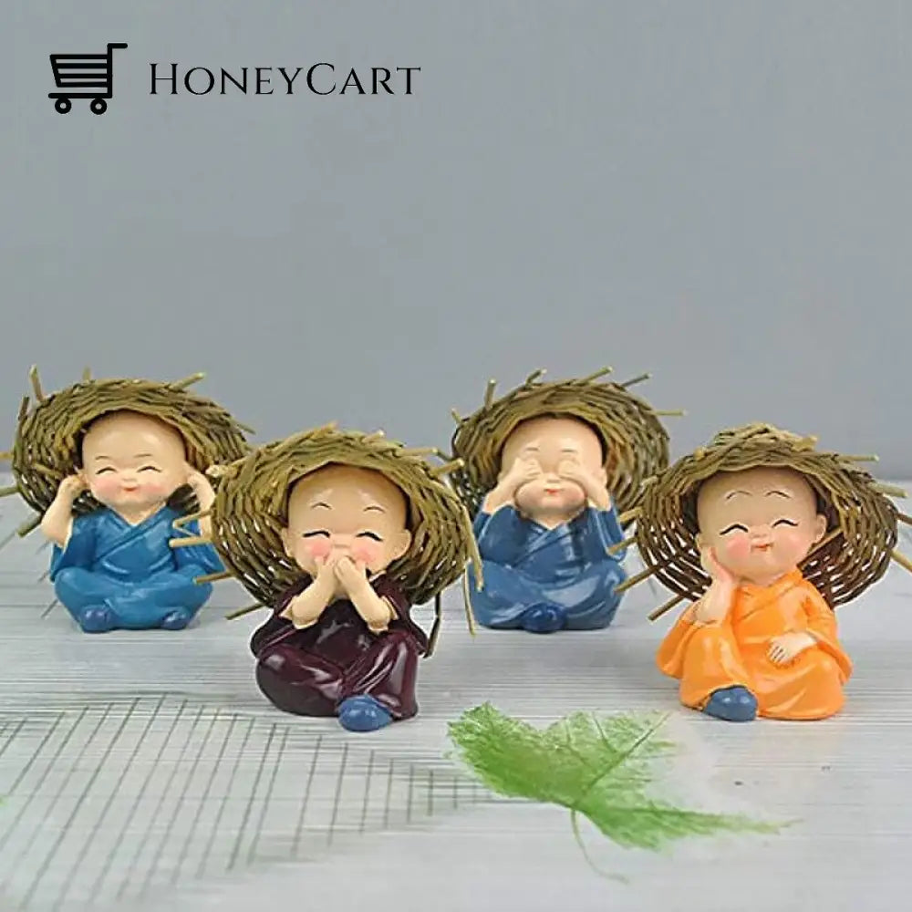 Polyresin Baby Hat Monk Buddha Idols (4Pcs)