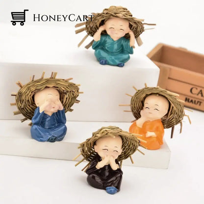 Polyresin Baby Hat Monk Buddha Idols (4Pcs)