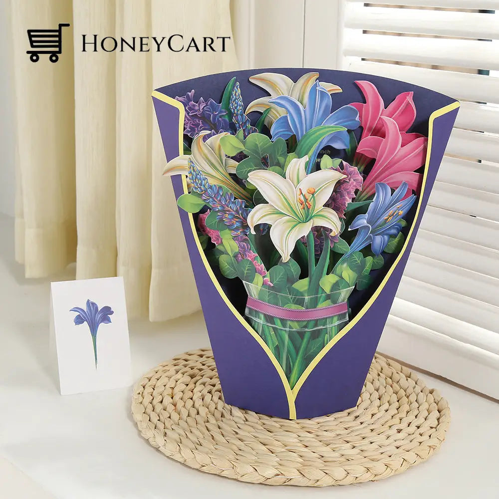 Pop Up Flower Bouquet Greeting Card50% Off Blue Lilies Household & Accessories