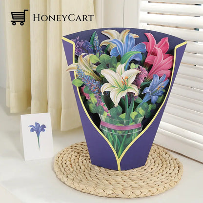 Pop Up Flower Bouquet Greeting Card50% Off Blue Lilies Household & Accessories
