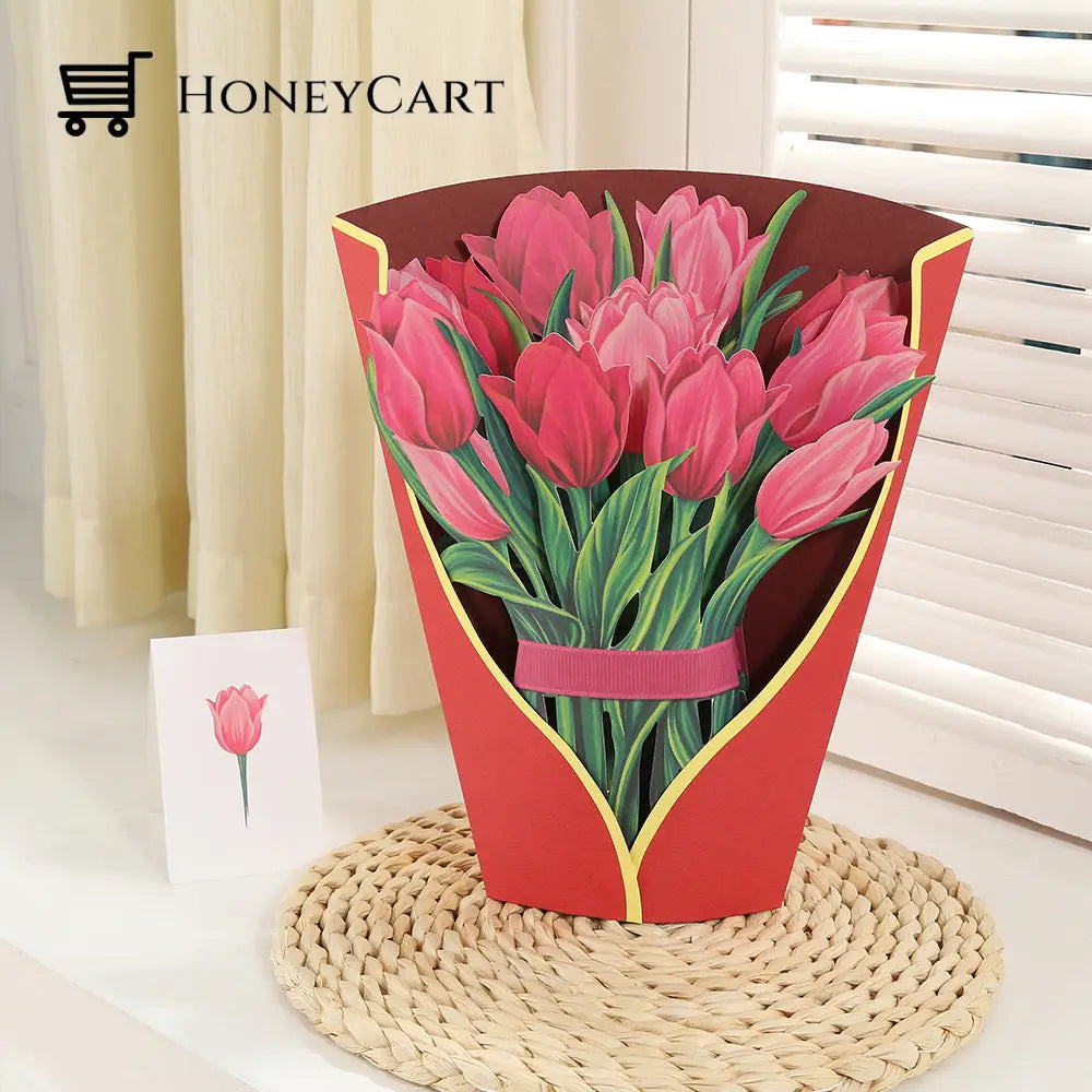 Pop Up Flower Bouquet Greeting Card50% Off Pink Tulips Household & Accessories