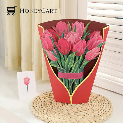 Pop Up Flower Bouquet Greeting Card50% Off Pink Tulips Household & Accessories