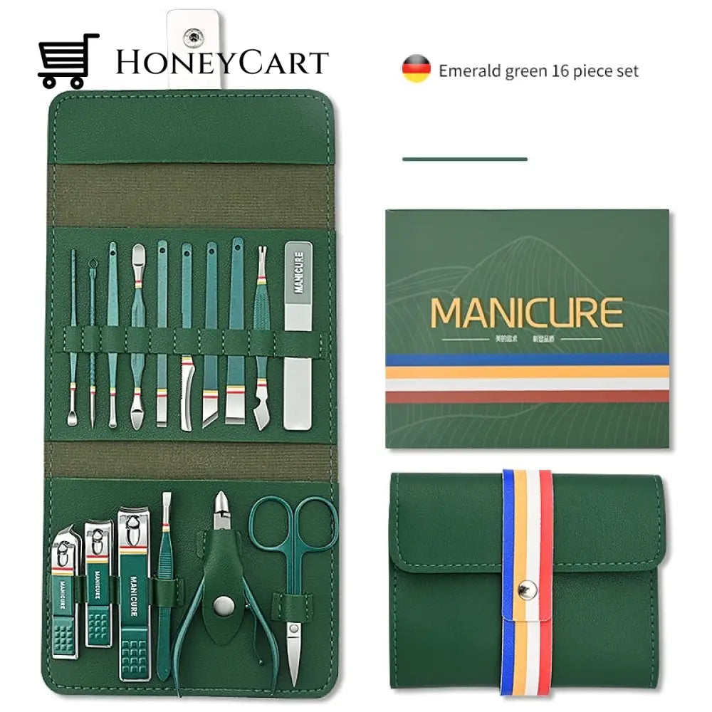 Portable 16-Piece Stainless Steel Beauty And Nail Cutter Set Green