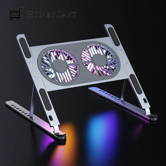 Portable Ergonomic Laptop Cooling Stand With Adjustable Height & Quiet Led Fans