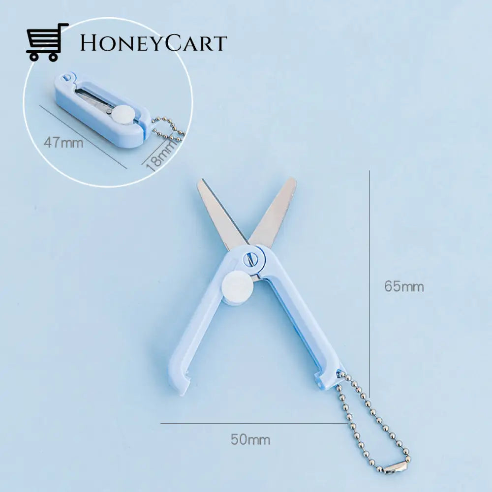 Portable Folding Scissors Blue Plastic