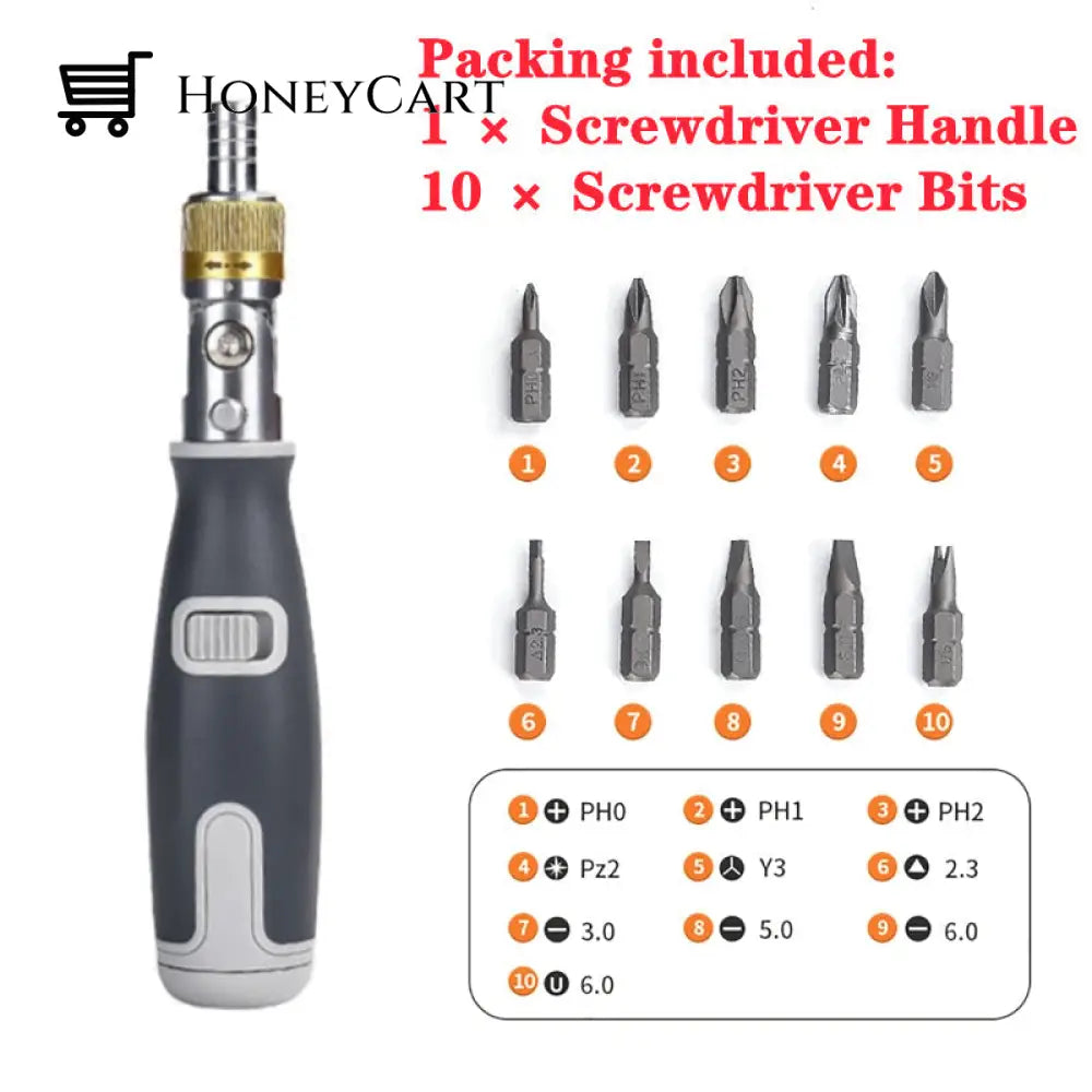 Portable Hidden Rotation Screwdriver 10 In 1 Tool Grey Set