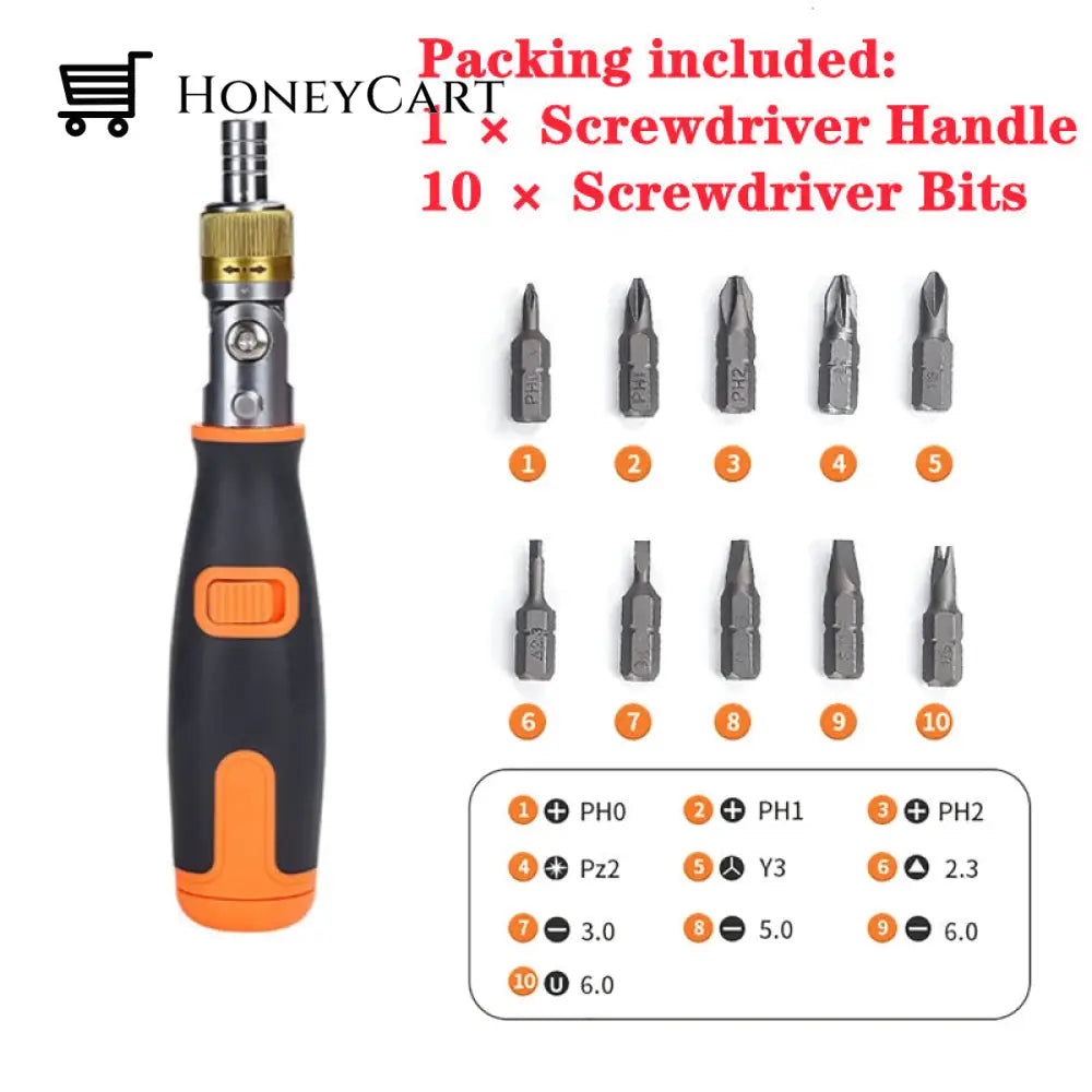 Portable Hidden Rotation Screwdriver 10 In 1 Tool Orange Set