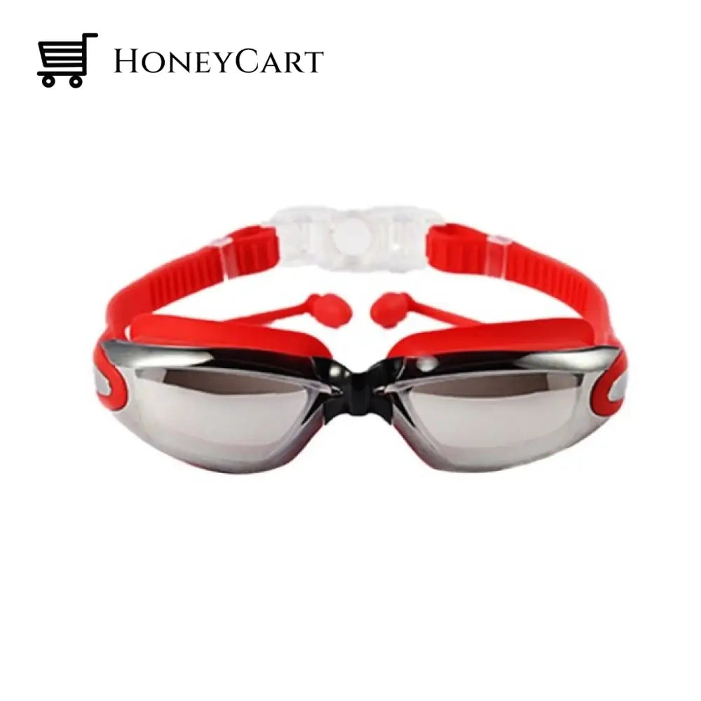 Pro-Hd Swim Goggles With Ear Plugs Red