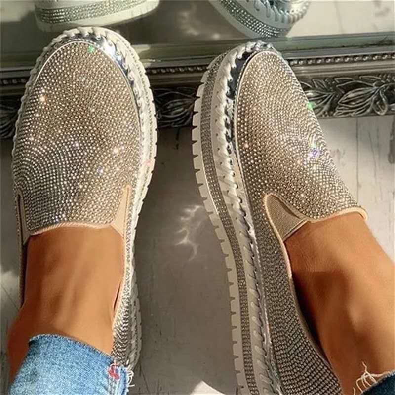 Nerilla Women's Rhinestone Platform Breathable Slip-on Sneakers