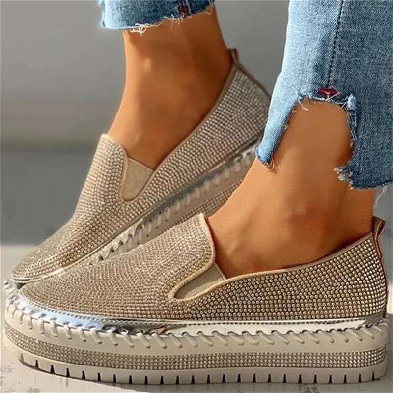 Nerilla Women's Rhinestone Platform Breathable Slip-on Sneakers