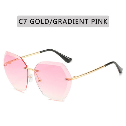 2021 New Fashion Brand Design Vintage Rimless Pilot Sunglasses Women Men Retro Cutting Lens Gradient Sun Glasses Female UV400