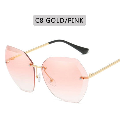 2021 New Fashion Brand Design Vintage Rimless Pilot Sunglasses Women Men Retro Cutting Lens Gradient Sun Glasses Female UV400