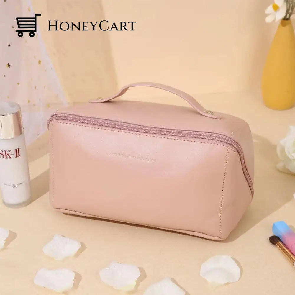 Pu Portable Travel Cosmetic Storage Bag Pink