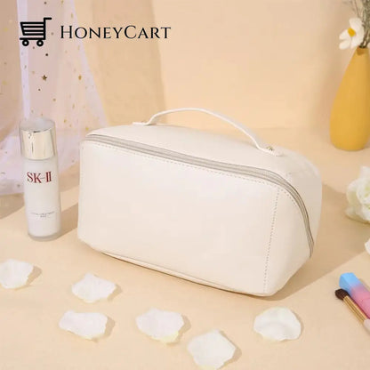 Pu Portable Travel Cosmetic Storage Bag White