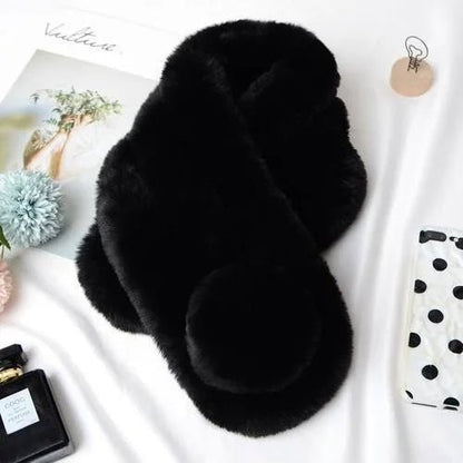 Rabbit Fur Scarf – Faux Fur Scarf , Cozy Winter Neck Warmer for Women