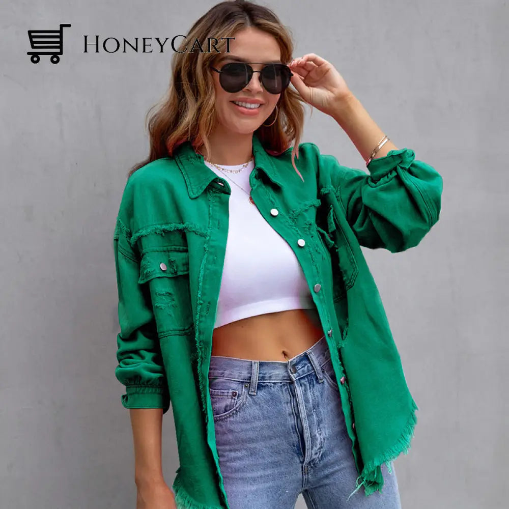 Relaxed Fit Denim Jacket Green / S