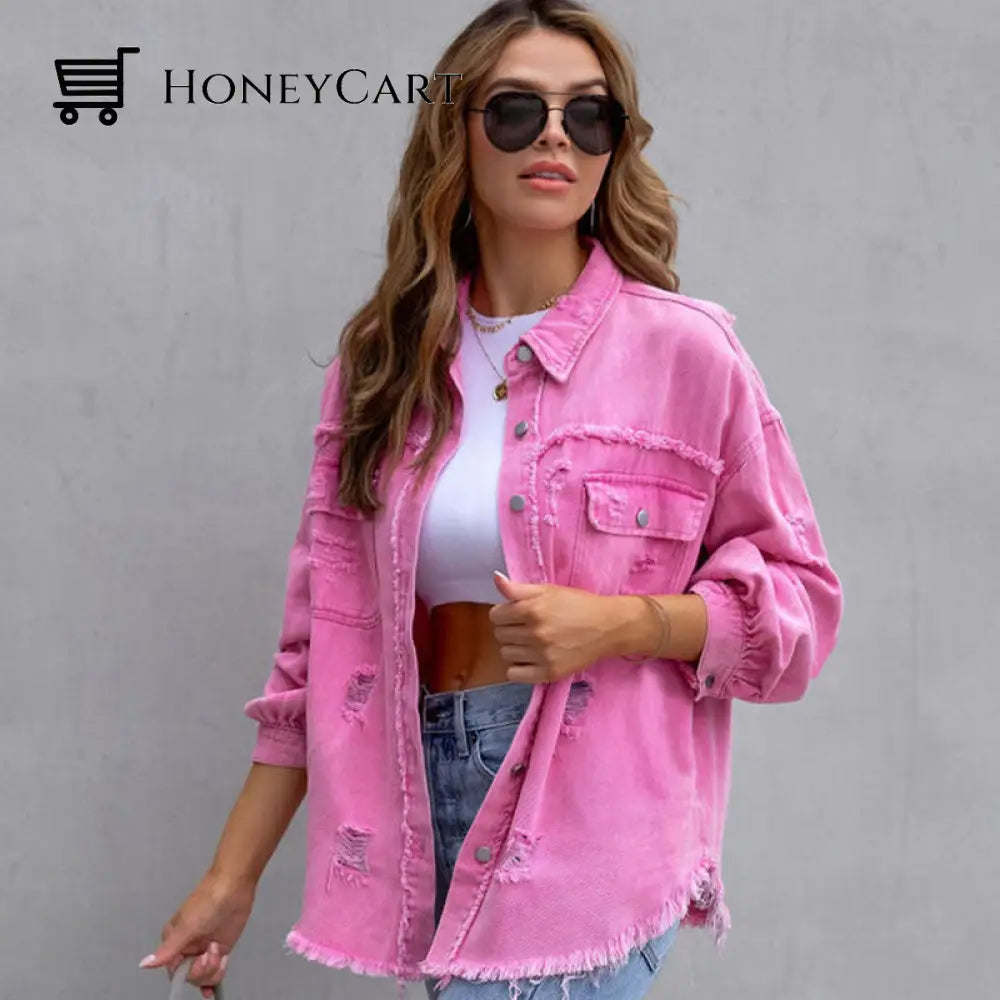 Relaxed Fit Denim Jacket Pink / S