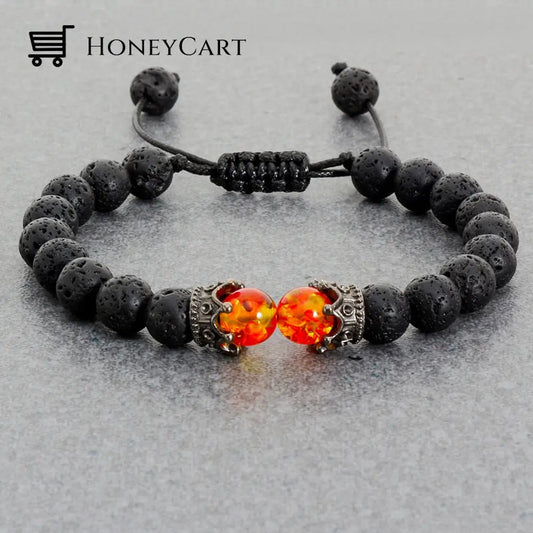 Reliatony Black Lava Stone Crown Charm Tiger Eye Beads Bracelets Imitation Amber