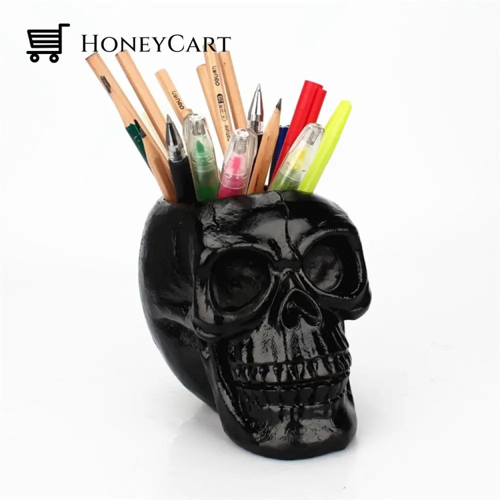 Resin Black Skull Makeup Organizer Desk Organizers