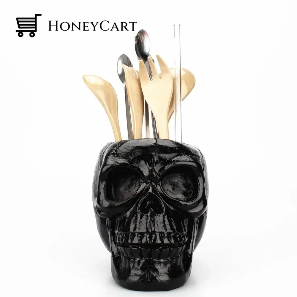 Resin Black Skull Makeup Organizer Desk Organizers