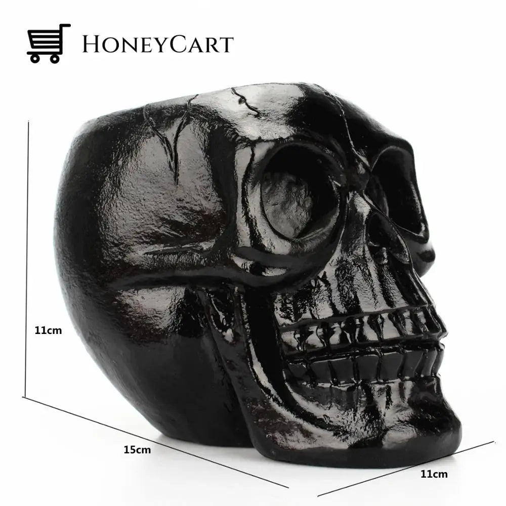 Resin Black Skull Makeup Organizer Desk Organizers