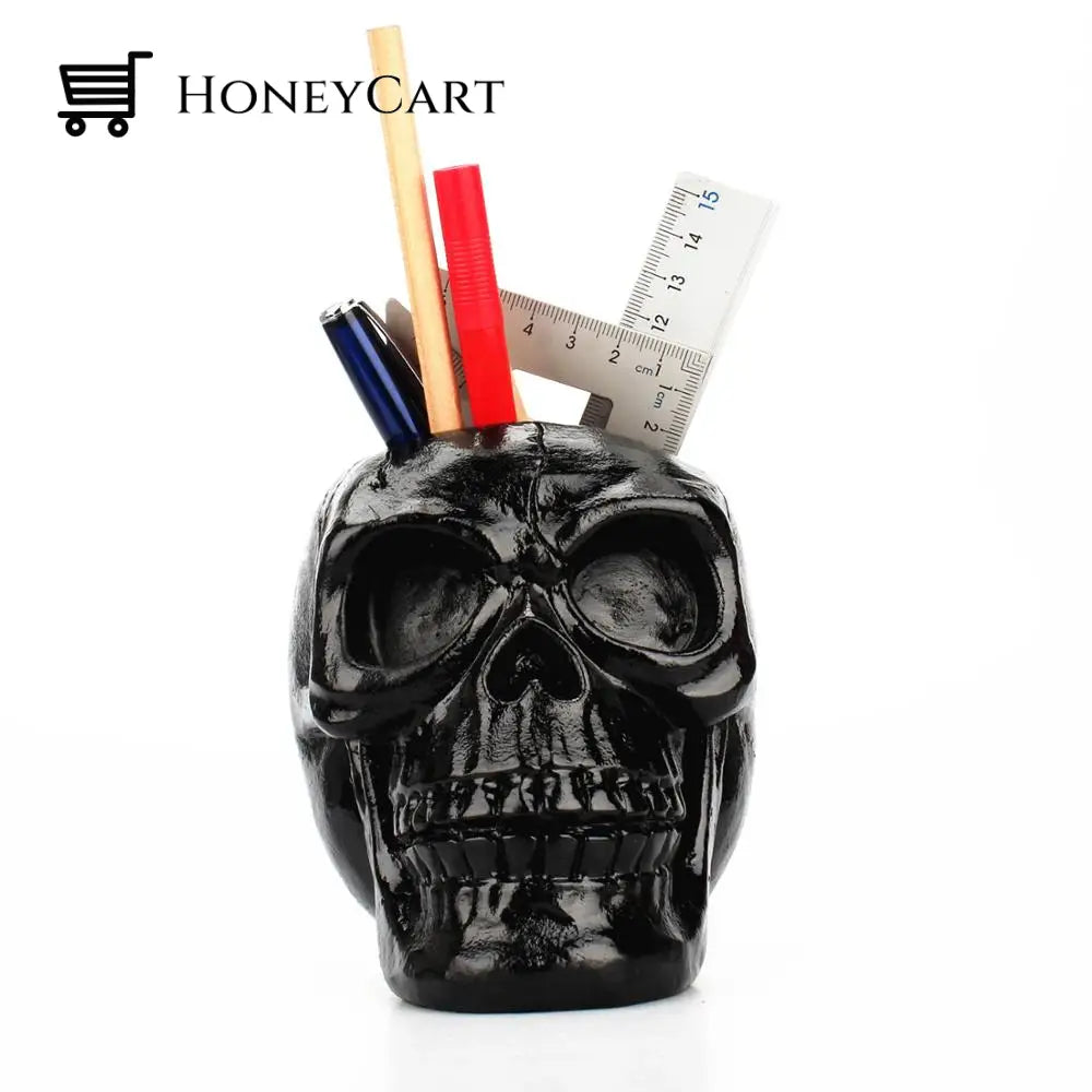 Resin Black Skull Makeup Organizer Desk Organizers