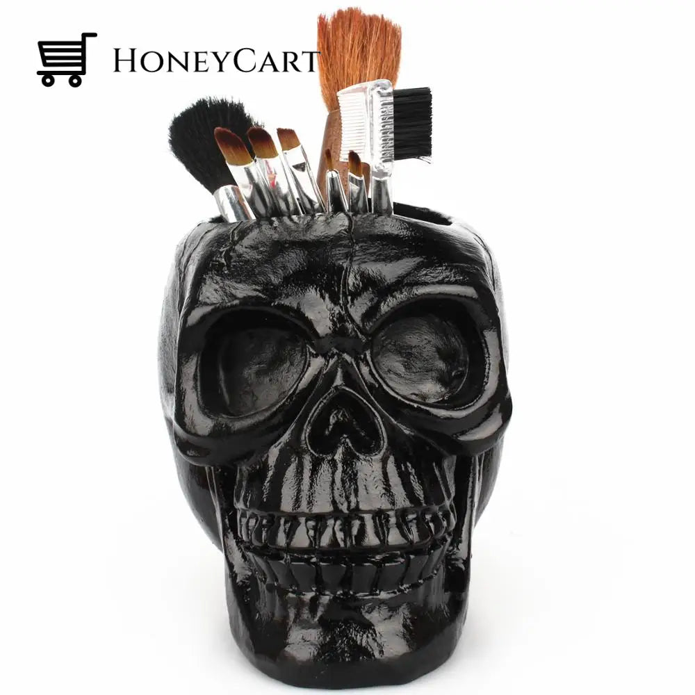 Resin Black Skull Makeup Organizer Desk Organizers