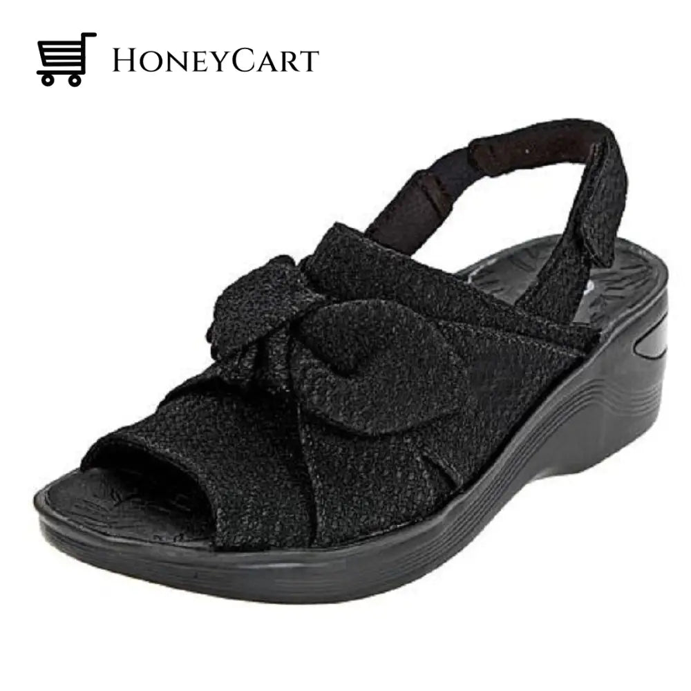 Retro Buttefly Bow-Knot Wedges Slingback Chaussure Sandals For Women 4.5 / Black