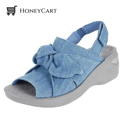 Retro Buttefly Bow-Knot Wedges Slingback Chaussure Sandals For Women 4.5 / Blue