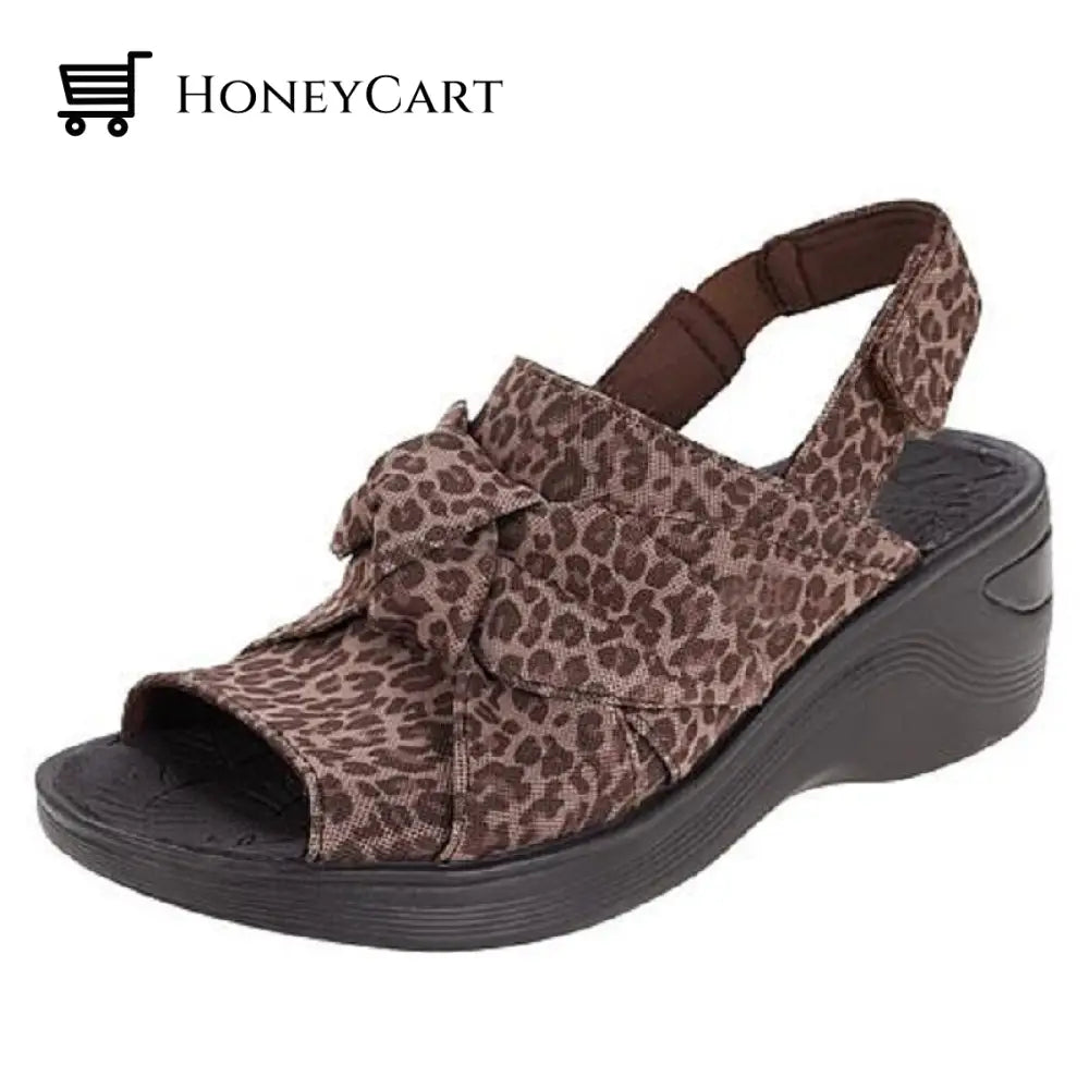 Retro Buttefly Bow-Knot Wedges Slingback Chaussure Sandals For Women 4.5 / Leopard