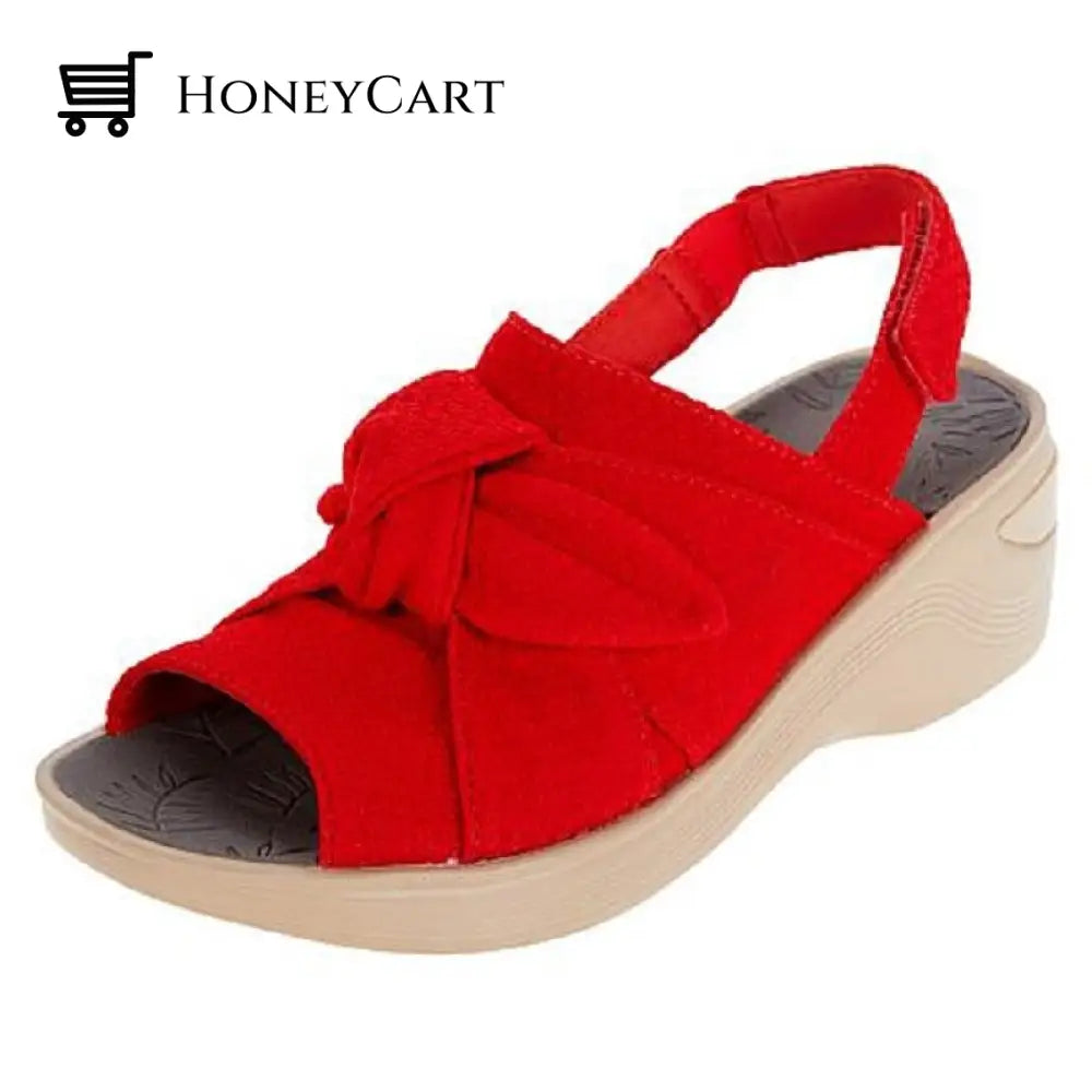 Retro Buttefly Bow-Knot Wedges Slingback Chaussure Sandals For Women 4.5 / Red