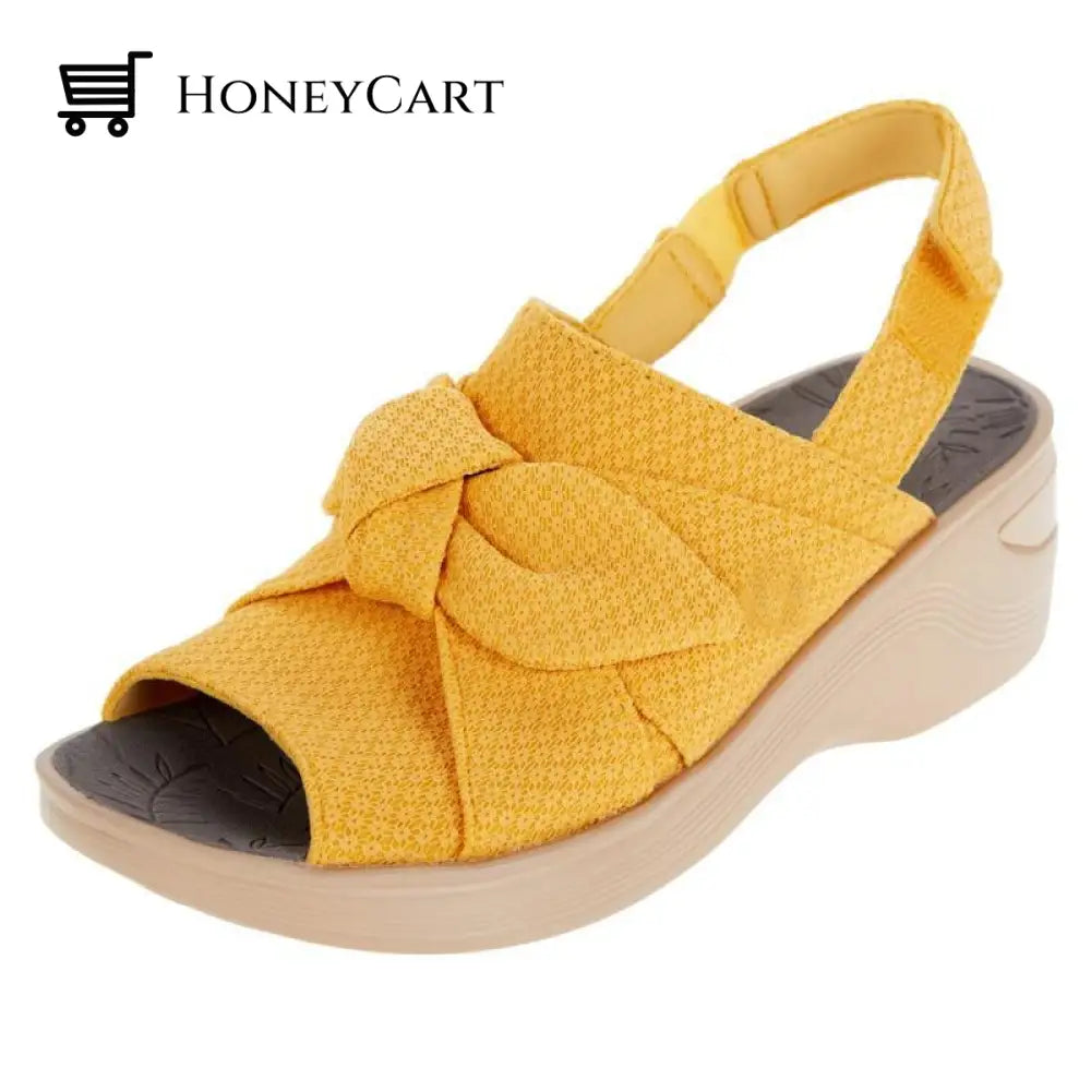 Retro Buttefly Bow-Knot Wedges Slingback Chaussure Sandals For Women 4.5 / Yellow