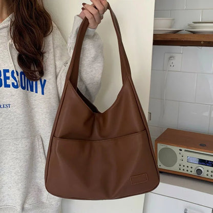 Retro-Chic Leather Shoulder Tote Bag for Women