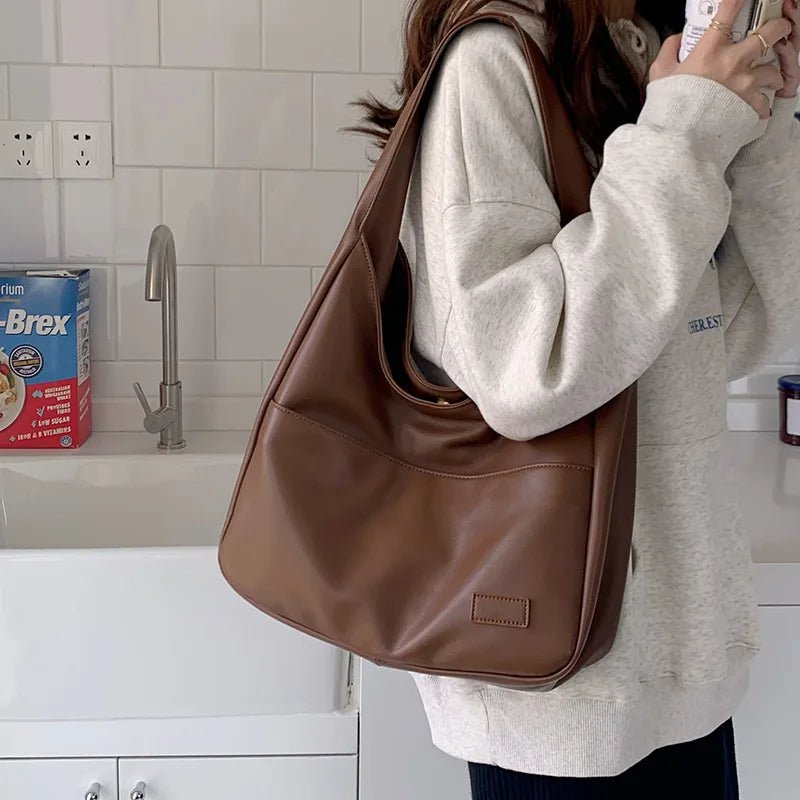 Retro-Chic Leather Shoulder Tote Bag for Women