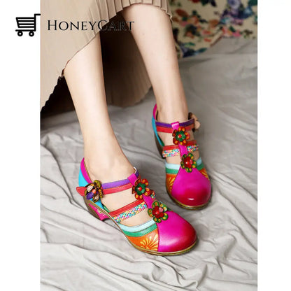 Retro Leather Flower Hollow Out Sandals Shoes