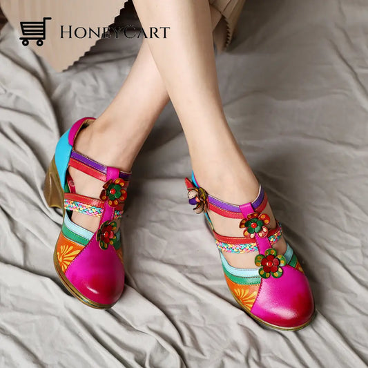 Retro Leather Flower Hollow Out Sandals Shoes