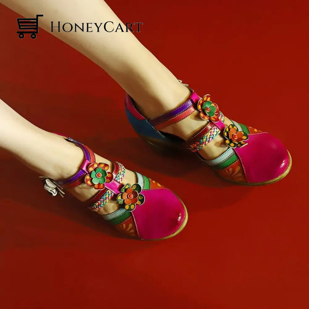 Retro Leather Flower Hollow Out Sandals Shoes
