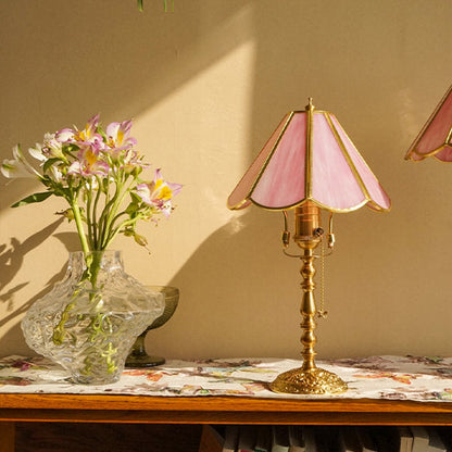 Vintage Brass Pink Glass Table Lamp