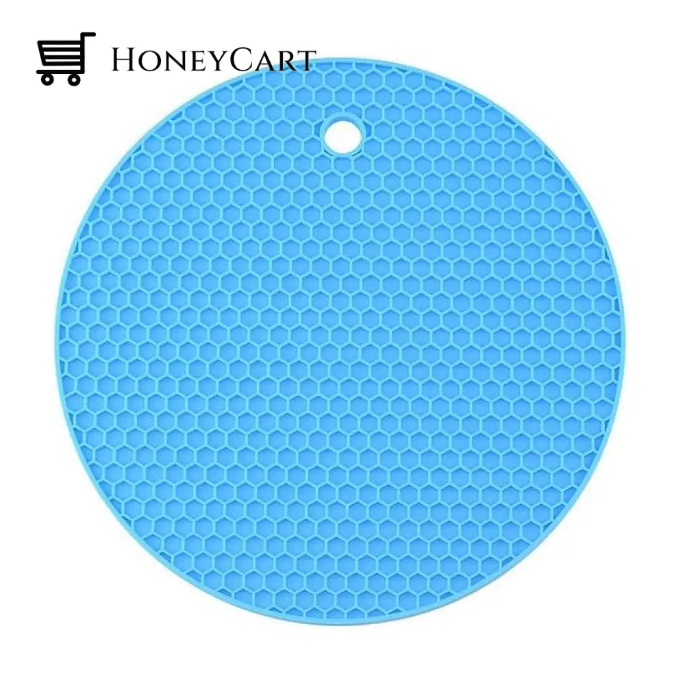 Round Heat Resistant Silicone Mat Blue / 18X18X0.8Cm/7.08X7.08X0.31 Inch Home Gadgets