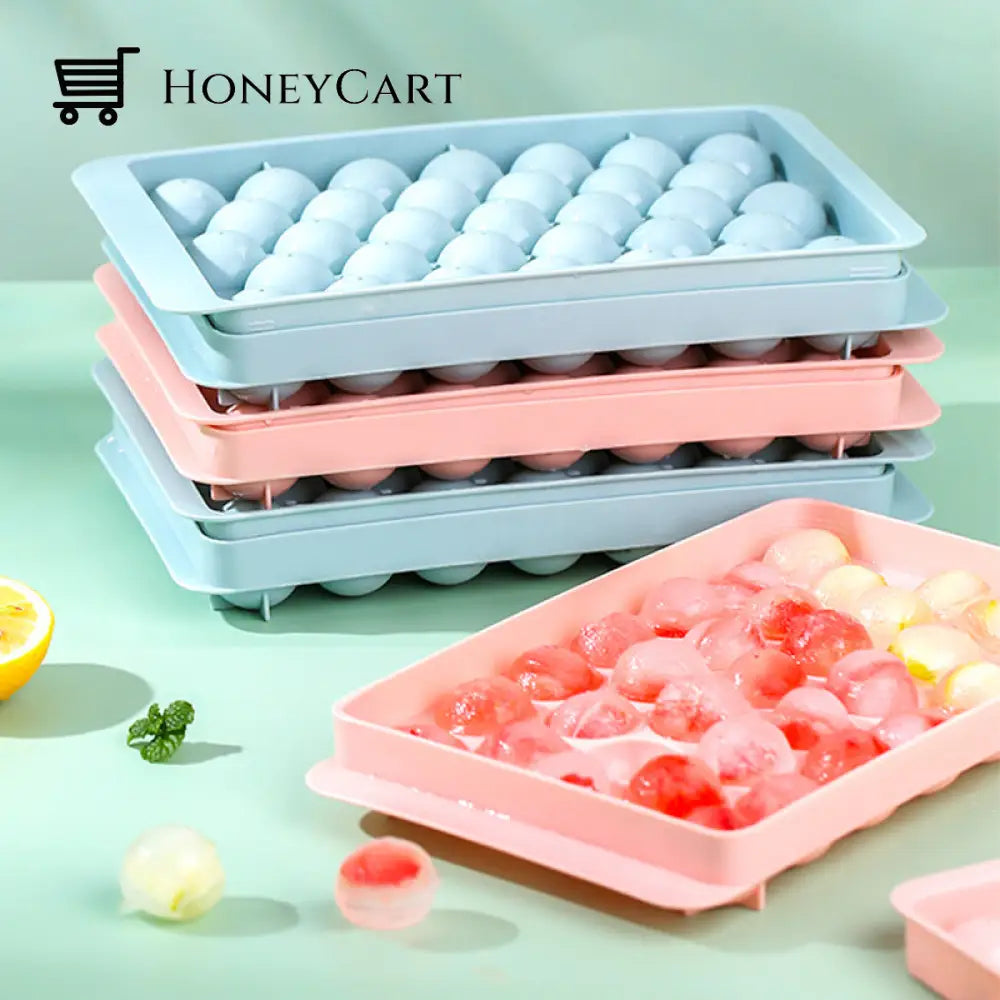 Round Ice Cube Tray With Lid Ball Maker Mold